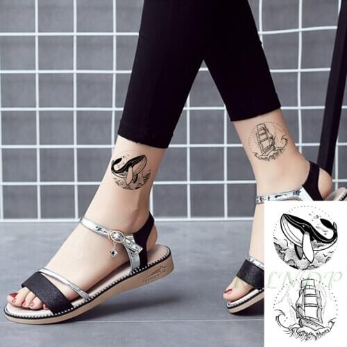 Waterproof Temporary Tattoo Sticker Whale Sea Sailboat Round Flash Tatoo Fake Tatto Hand Arm Neck Body Body Art for Woman Men