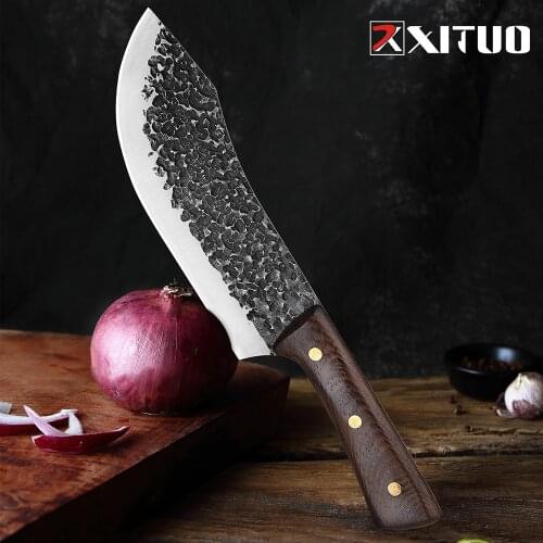 XITUO 7" Inch Handmade Forged Knife Butcher Meat Boning Chef Fish Fillet Slicing Cleaver Kitchen Knives High Carbon Clad Steel