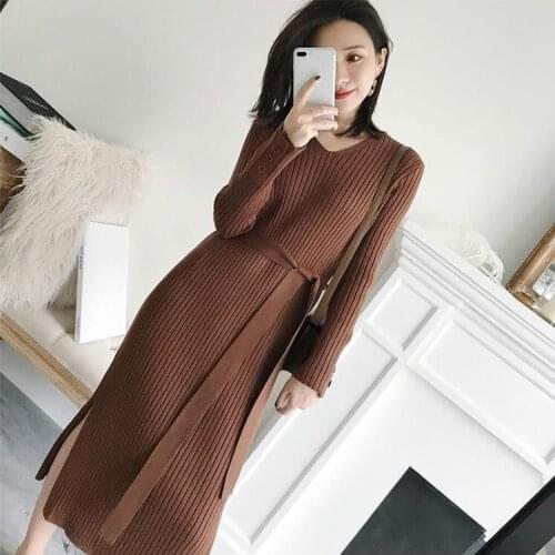 Winter Womens Long Sleeve Jumper Tops Knitted Sweater Dress Slim Fit Bottoming Dress Bodycon Dress
