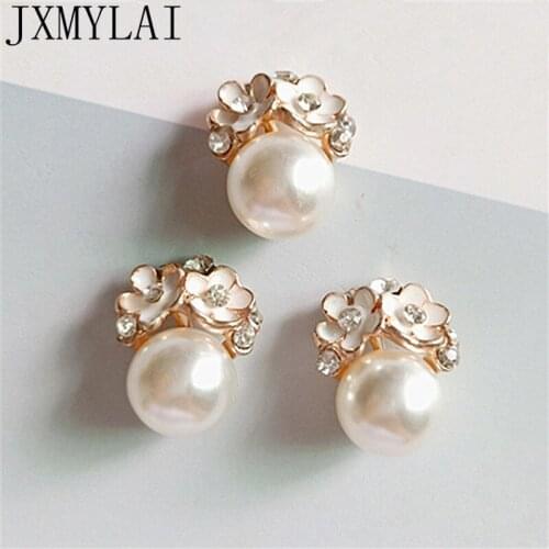 10 PCS 16*20mm Fashion Metal Alloy KC Gold Crystal Rhinestone Imitation Pearl Flowers Connectors For Jewelry Making