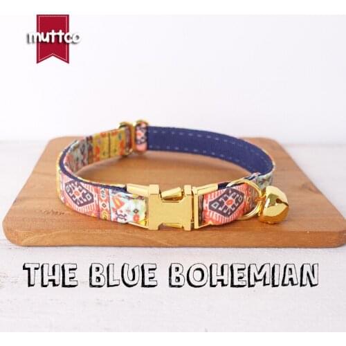 10pcs/lot MUTTCO retail with platinum high quality buckle collar for cat THE BLUE BOHEMIAN design cat collar 2 sizes UCC054B