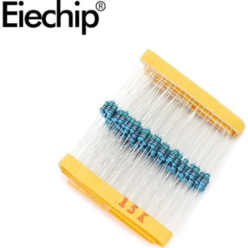 100pcs/lot 1/4W 1% Metal film resistor 0.25W resistance 15K ohm Throught Hole