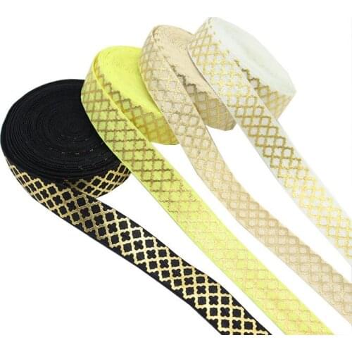 100yards/lot Gold Foil Quatrefoil FOE Ribbon Fold Over Elastic For hair ties accessories welcome custom