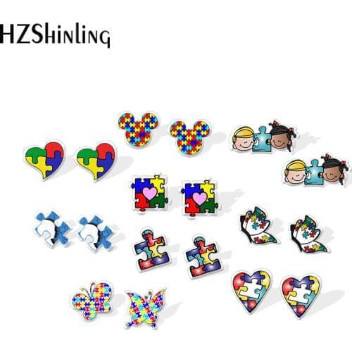 2020 New Autism Awareness Stud Earring Autistic Symbol Acrylic Earring Epoxy Resin Jewelry Handmade Fashion Earrings