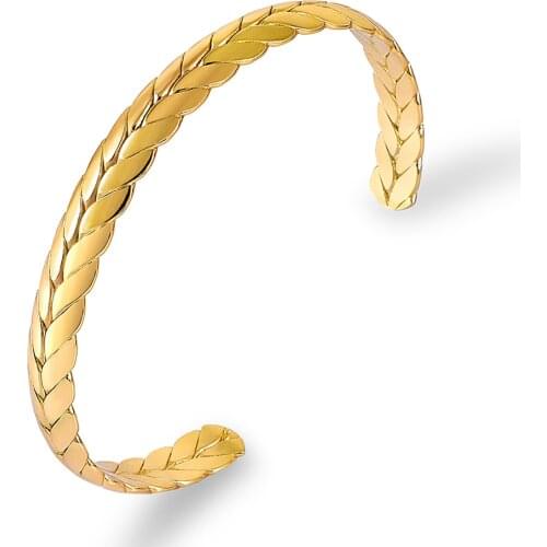 2021 Best Stainless Steel Bangle Wheat Scales Open Cuff Cuff Bracelets Gold Titanium Feather Bracelets For Women Lover Jewelry