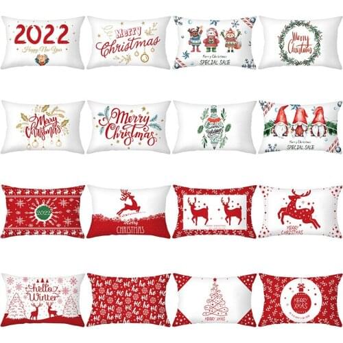 2021 Christmas 30X50CM Lumbar Pillows Cover Nordic Red White Letters Reindeer Print Chistmas Sofa Waist Cushion Cover Home Decor