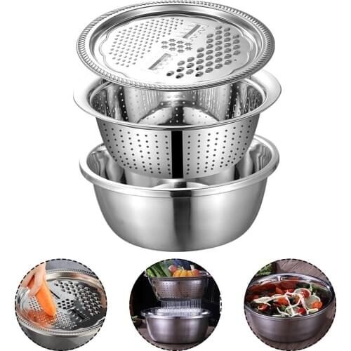 3PCS/Set Stainless Steel Kitchen Graters Cheese Grater With Drain Wash Basin For Vegetables Fruits Salad Kitchen Tool Dropship