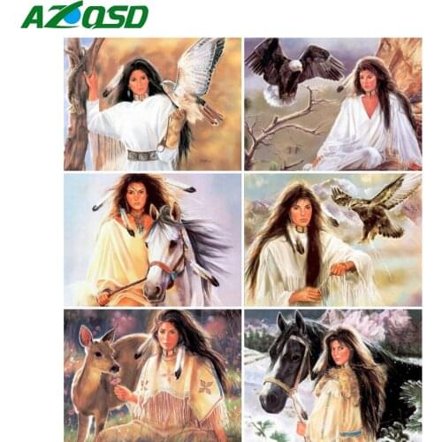 AZQSD Diamond Painting Indian Woman Horse Cross Stitch Diamond Embroidery Portrait Mosaic Rhinestones Handmade Home Decor