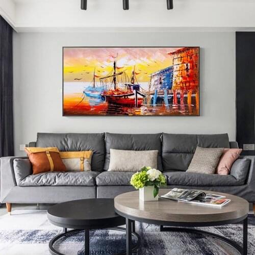 Free Shipping Hot Sale Home Decor Wall Art Picture Mediterranean Landscape Hand Painted Wall Paintings Room Decoration Unframed