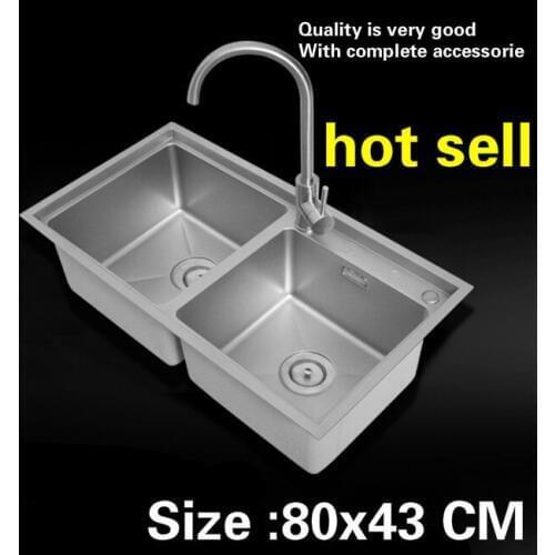 Free shipping Hot sell household wash the dishes durable 304 stainless steel big kitchen manual sink double groove 80x43 CM