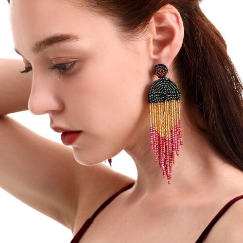 Bohemian handmade beaded colored rice beads tassel earrings fashion creative ethnic style earrings women feature earrings