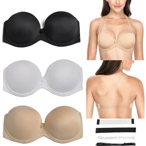 Vgplay White Bra Strapless Push Up Non-slip Lingerie Transparent Band Strap Womens Bra Plus Size For Big Breast 32-44 C D E F