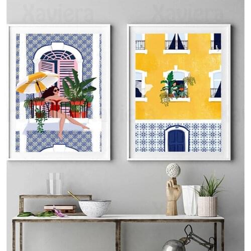 European Architecture Yellow Windowsill Abstract Art Poster Home Decoration Living Room Aesthetic Wall Canvas Painting Frameless