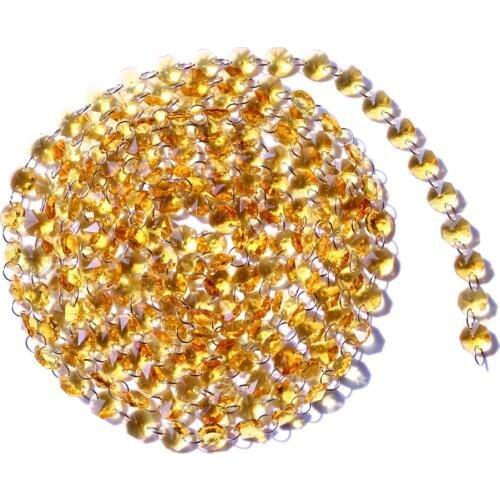 Garland Chakra Spectra 12Feet Diamond Prisms Golden Glass Crystal Octagon Beads 14mm Wedding Chandelier Parts M02160-4