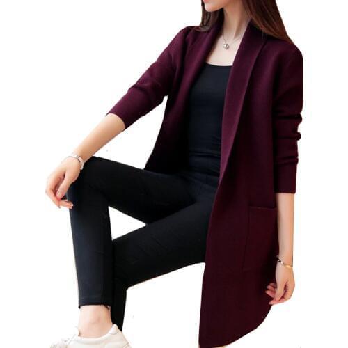 2021 Autumn Winter Long Cardigan Female Casual Women Pocket Cardigan Sweater Knitted Cardigans All-match For Women Jacket Tops
