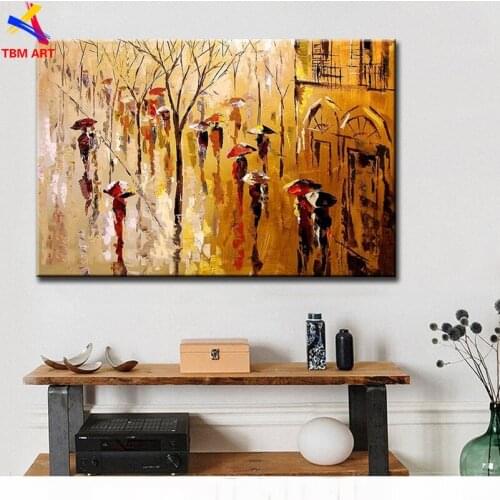 Rainy Day Picture Large Hand painted Modern Abstract Oil Painting on Canvas for Living Room Wall Art Home Decoration Gift SL116