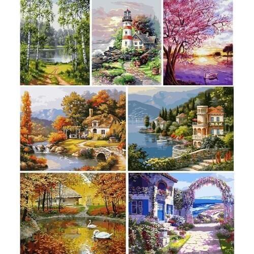 Moderne Diy Olieverfschilderij Canvas Wall Picture Art Painting By Number 40X50cmZero Foundation New Painter Propylene Landscape