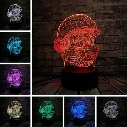 Classic Cartoon Game Figure Super Mario 3D LED USB Lamp Acrylic Novelty Christmas Lighting Gift RGB Touch Remote Controller Toys
