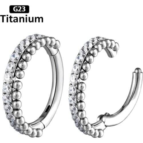 1PS G23Titanium 16G Hinged Nose Clicker Segment Nose Ring Zircon Stone Hoops Helix Cartilage Tragus Body Piercing Jewelry