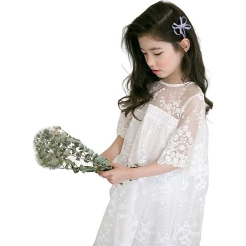 Lace Flower Girl Dresses Summer 2021 Teen Girls Clothes Cute Fairy White Princess Dress Wedding Party Clothing 4 To 16 Years