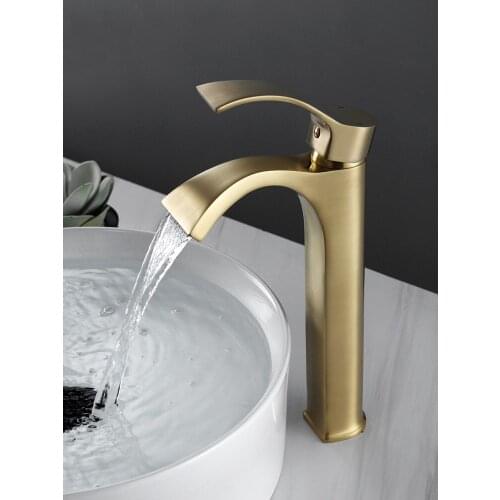 Brushed Gold Bathroom Basin Soild Brass Faucets Hot & Cold Lavatory Sink Mixer Crane Tap Single Handle Deck Mounted New Arrival