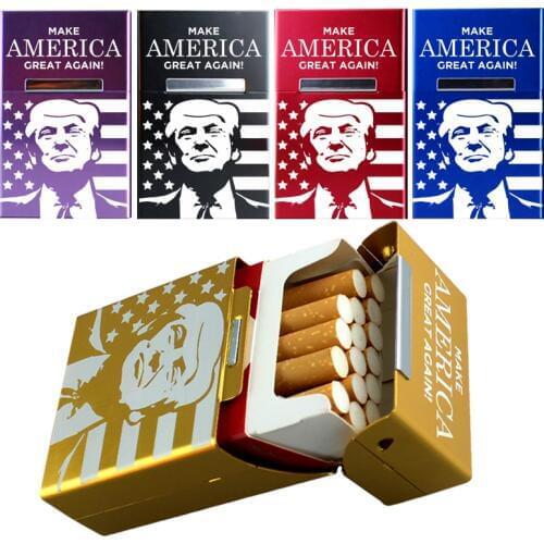 Metal Cigarette Case Cover Clamshel Aluminum Alloy Cigarette Box Smoking Gift US President Donald J Trump Derivatives Products