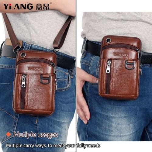 YIANG Fashion New Style Men Genuine Leather Waist Belt Bag Cell/Mobile Phone Coin Purse Pocket Male Small Crossbody Shoulder Bag