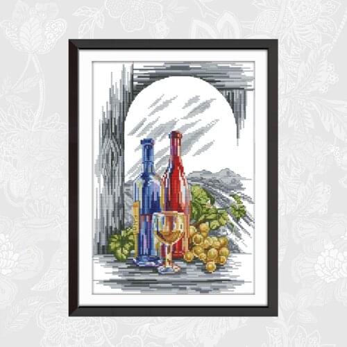Joy Sunday Wine DIY Handmade Counted Cross-stitch Kits Needlework Printed On Canvas Chinses Cross Stitch Embroidery Sets