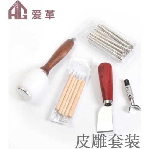 Leathercraft Tool Sets New Beginner Engraving Printing Hammer Press Scraper Rotary Knife Cutter Arts Crafts Sewing