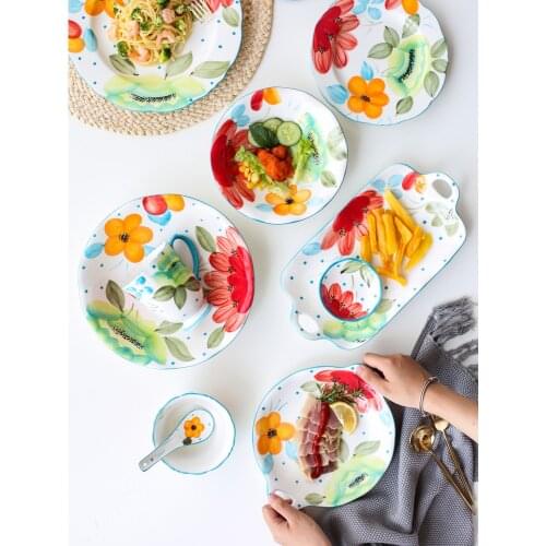 Ceramic dinnerware set Japan style under glazed cutlery sun floral printed dinner set tableware creative gifts plate mugs