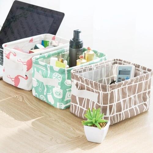 Cotton Linen Desktop Storage Basket Sundries Storage Box Small Cute Table Storage Basket Space-Saving Bags Organizer