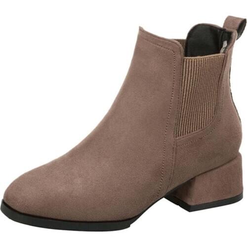 2020 new autumn and winter cashmere ankle boots pull-on round toe square heel solid color casual black/camel short boots size 35