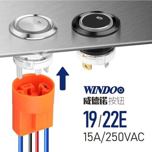 WINDOO New Product 19mm High Current 16Amp Metal Push ButtonSwitch Waterproof IP67 Latching or Momentary Optional 12V 24V 220V