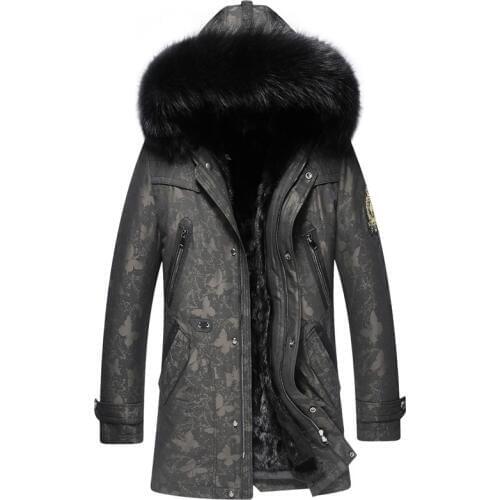 Real Fur Coat Men Real Mink Fur Coat Korean Raccoon Fur Collar Winter Jacket Men Real Fur Parka Plus Size Casaco SW71 YY1556