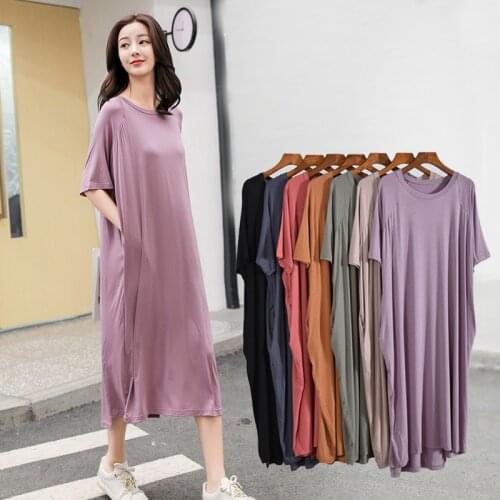 Pajamas Women Summer Modal Thin Dress Summer Mid-length Spring and Autumn Plus Size Ladies Short-sleeved Nightdress Can Be Worn