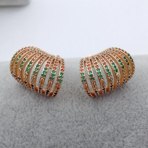 Gold color plated cubic zirconia mirco paved Stud earrings climber lady styles jewelry