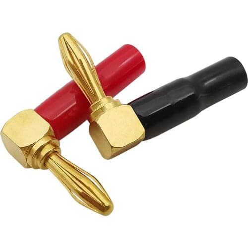 Gold Right Angle 4mm Banana Plug Audio Speaker Cable Connector Red Black 90 Degree L Type 4mm Banana Male Plug Wire Connectors