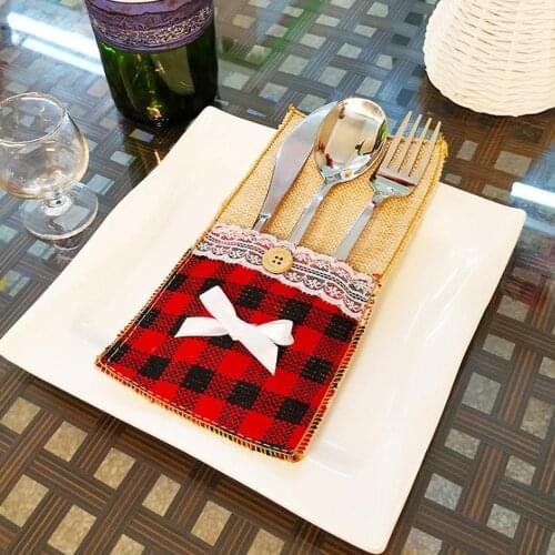 Christmas White Bow Snowflake Flake Tableware Decoration Knife Fork Cover Xmas Ornament