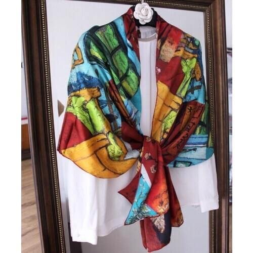 Large Silk Scarf Vincent Van Goghs Oil Painting Long Stain Silk Shawls Wraps Winter Neck Scarves Pashmina Lady Hijab 2020 New