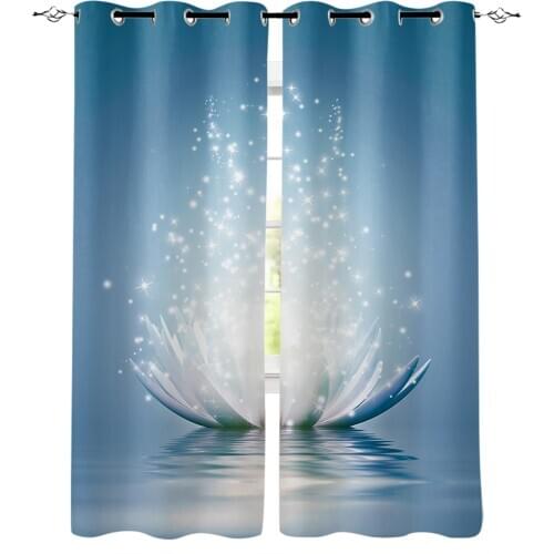 Flower Abstract Blue Lotus Window Curtains Home Decor Living Room Curtain Kitchen Draperies Curtains for Bedroom