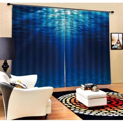 Blue curtains 3D Curtain Printing Blockout Polyester Photo Drapes Fabric For Room Bedroom Solid color curtain