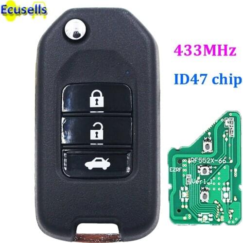 3 button Remote Control Folding remote key fob With G Type TWB1G761 433Mhz ID47 chip For Honda City Fit XRV GREIZ 9th generation