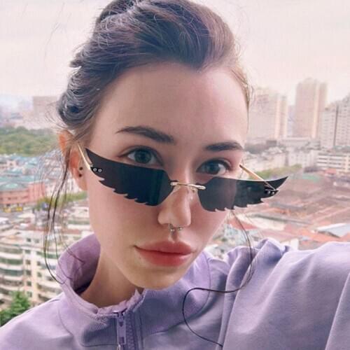 Veshion Angel Wing Shape Rimless Sunglasses Men Women Fashion Shades UV400 Vintage Glasses