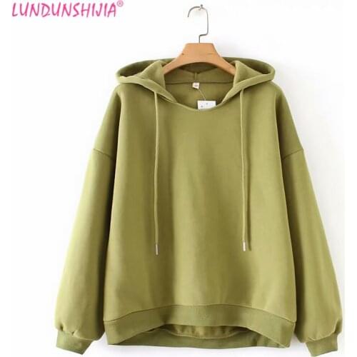 LUNDUNSHIJIA Hoodie Sweatshirts Women 2018 Autumn Winter Ladies Long Sleeve Loose Plus Velvet Hooded Pullovers Top
