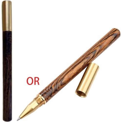 Vintage Wood Body Ballpoint Pen Ball Pens Brass Ball Roller Pen Metal Cap 4X7E