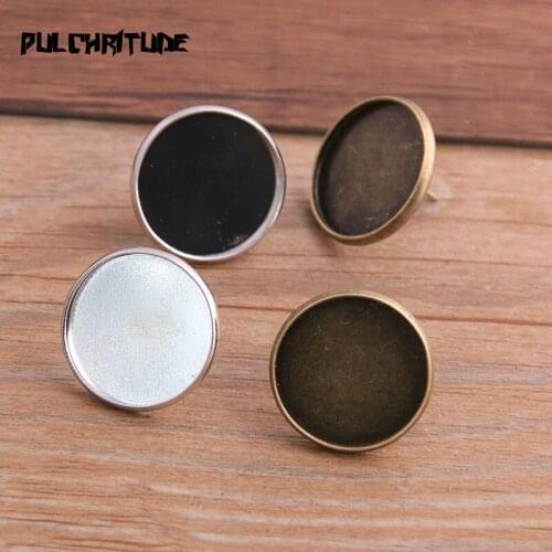 PULCHRITUDE 20pcs 18mm Two Color Vintage Adjustable Stud Earrings Bases Blanks Antique Bronze Cabochon Stud Earrings