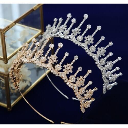 Vintage Cubic Zircon Crystal Bridal Tiaras Crown Crystal Wedding Hair Accessory Prom Headdress