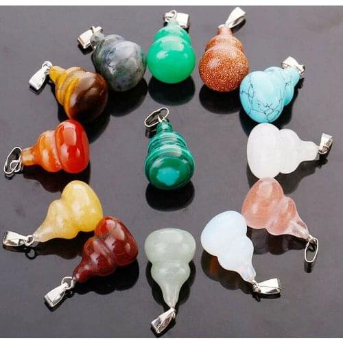 Yingwu 30pcs Lot Natural Quartz Pendant Stone Gourd Pendants For Necklace Making Tiger Eye Pendant Wholesale