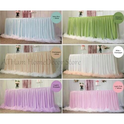 Table Skirt Tulle Tableware Cloth Two Layer Ice Silk Fabric Baby Shower Birthday Newborn Banquet Wedding Party Home Decor