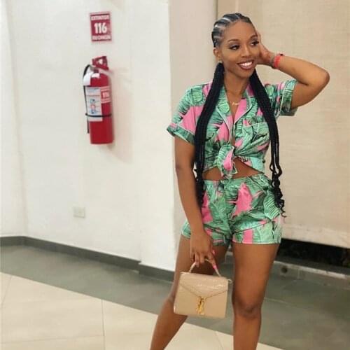 Flower Print Women Two Pieces Set Summer Vacation Shorts Sleeve Shirt and Shorts Outfits Holiday Beach Streetwear